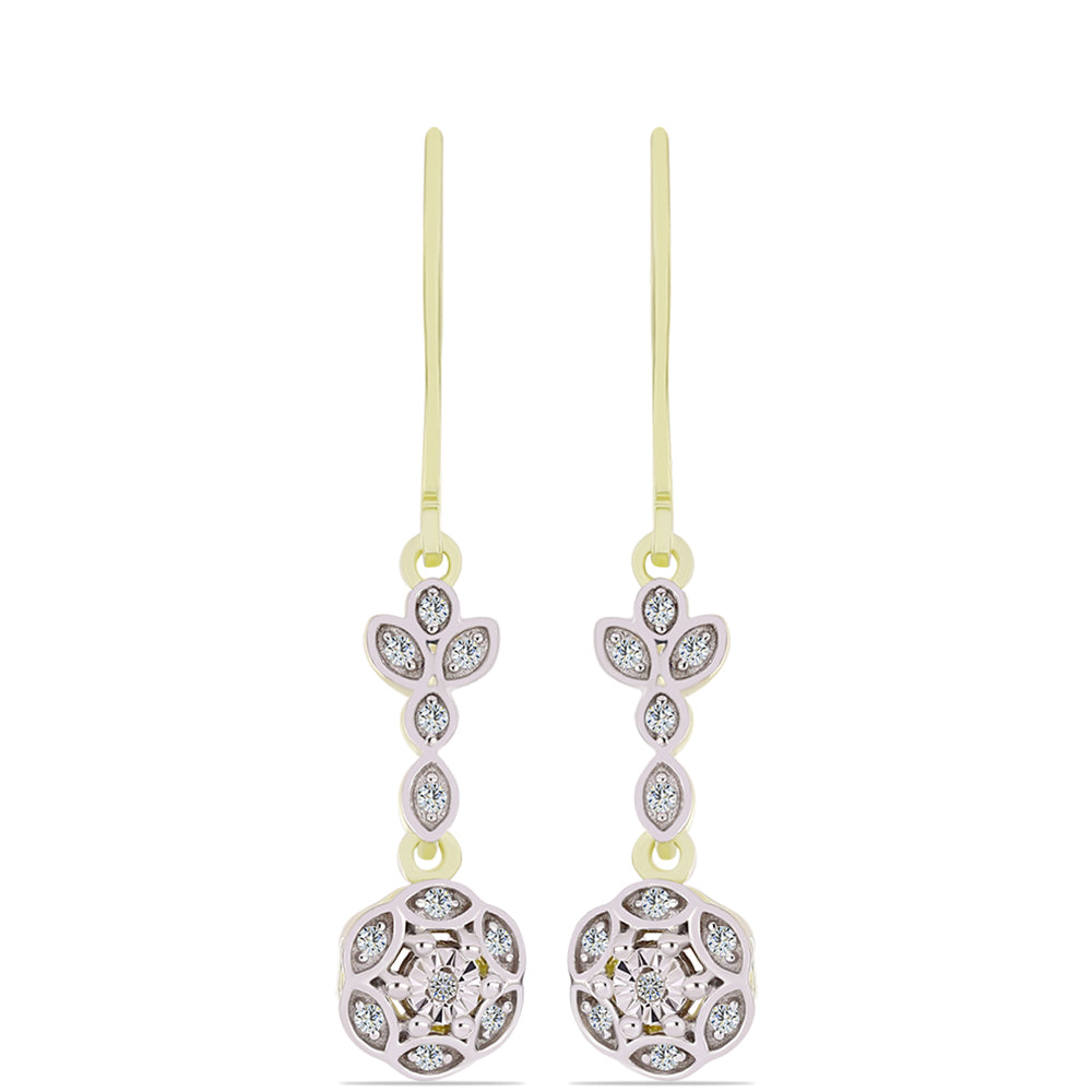 Pendientes de Plata Bañada en Oro con Diamante blanco y Topacio Blanco