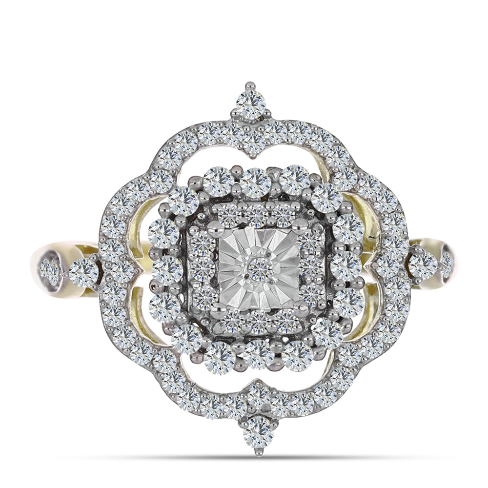 Anillo de Plata Bañada en Oro con Diamante blanco y Topacio Blanco