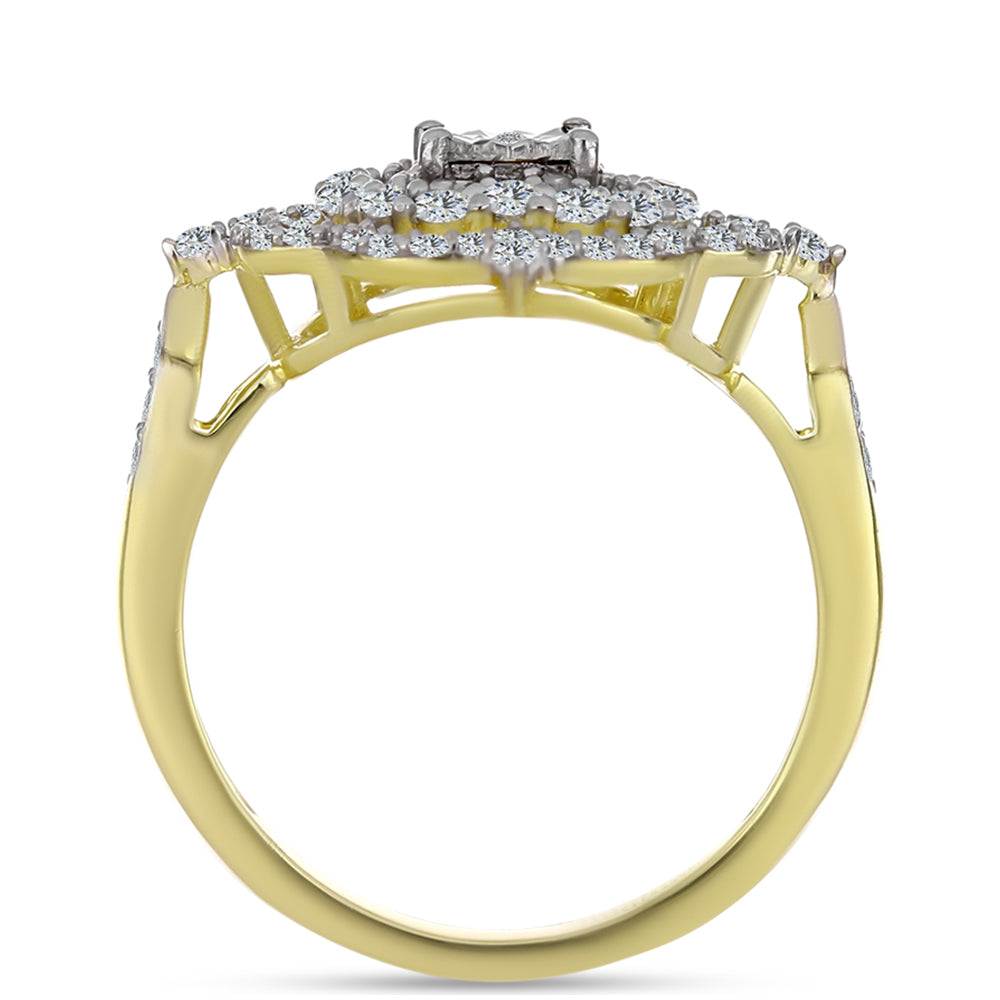 Anillo de Plata Bañada en Oro con Diamante blanco y Topacio Blanco 2 