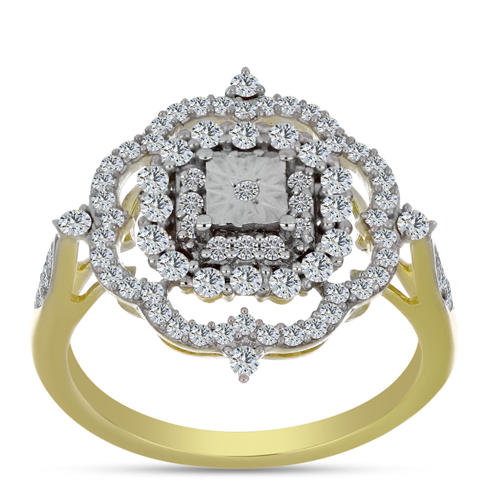 Anillo de Plata Bañada en Oro con Diamante blanco y Topacio Blanco 3 