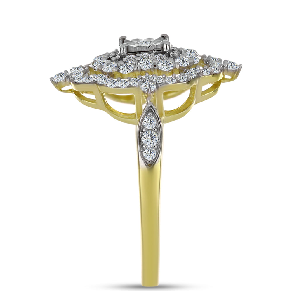 Anillo de Plata Bañada en Oro con Diamante blanco y Topacio Blanco 4 