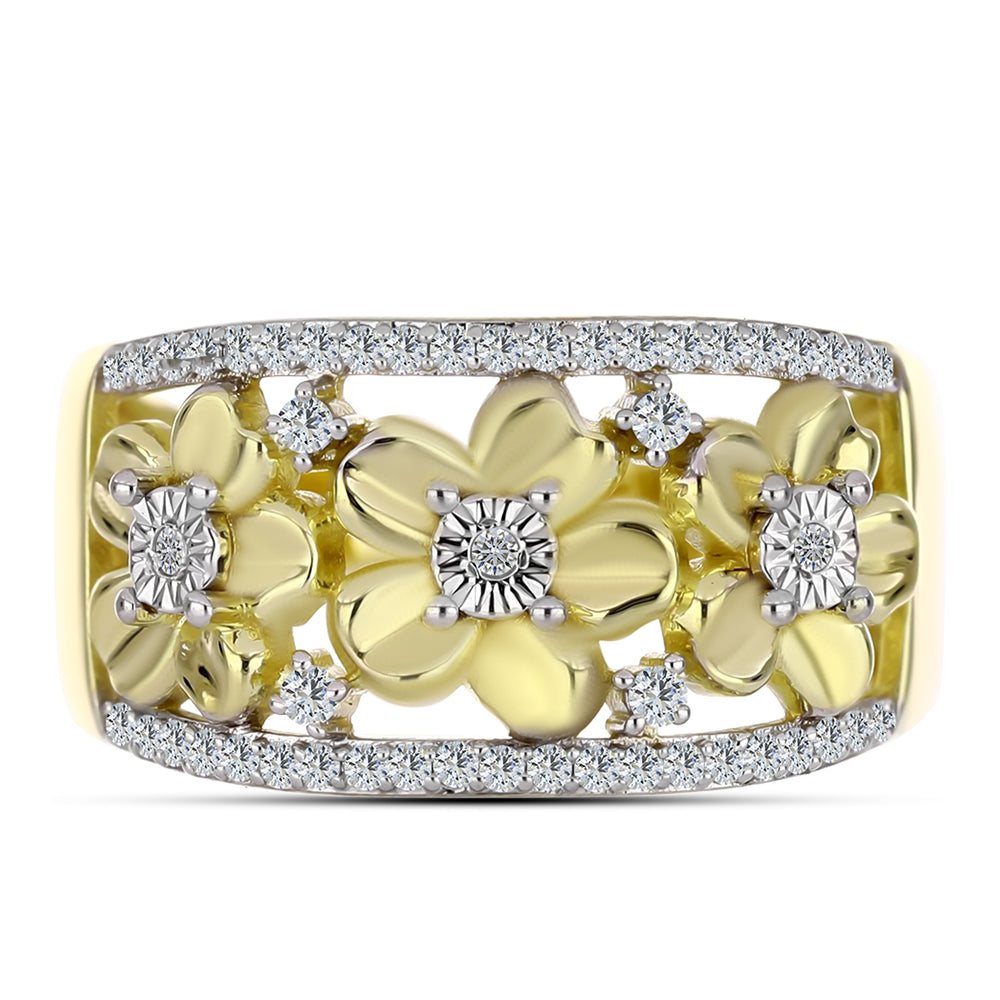 Anillo de Plata Bañada en Oro con Diamante blanco y Topacio Blanco