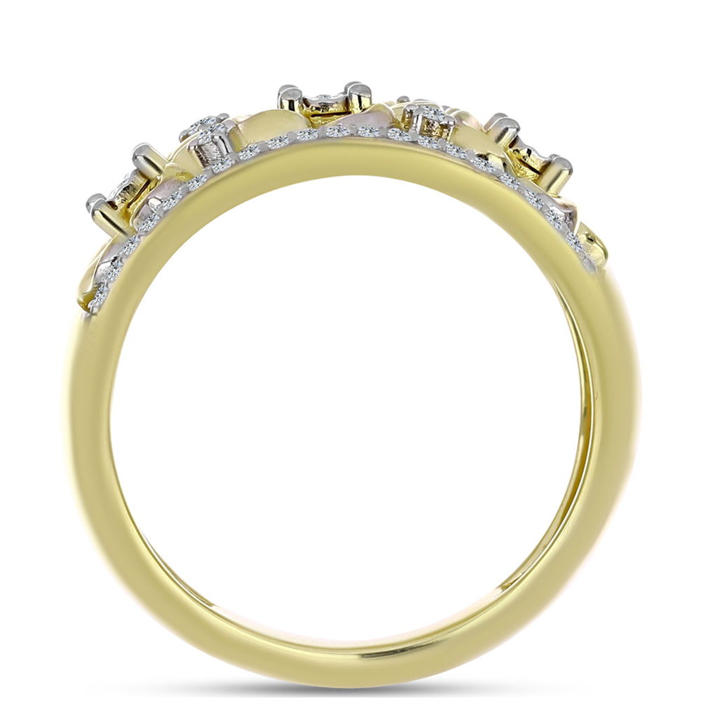 Anillo de Plata Bañada en Oro con Diamante blanco y Topacio Blanco 2 