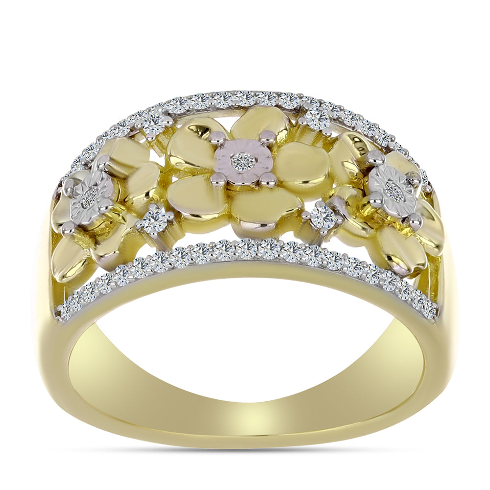 Anillo de Plata Bañada en Oro con Diamante blanco y Topacio Blanco 3 
