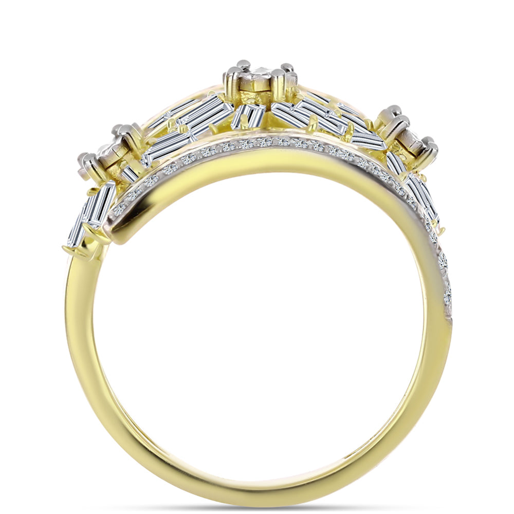 Anillo de Plata Bañada en Oro con Diamante blanco y Zircón Blanco