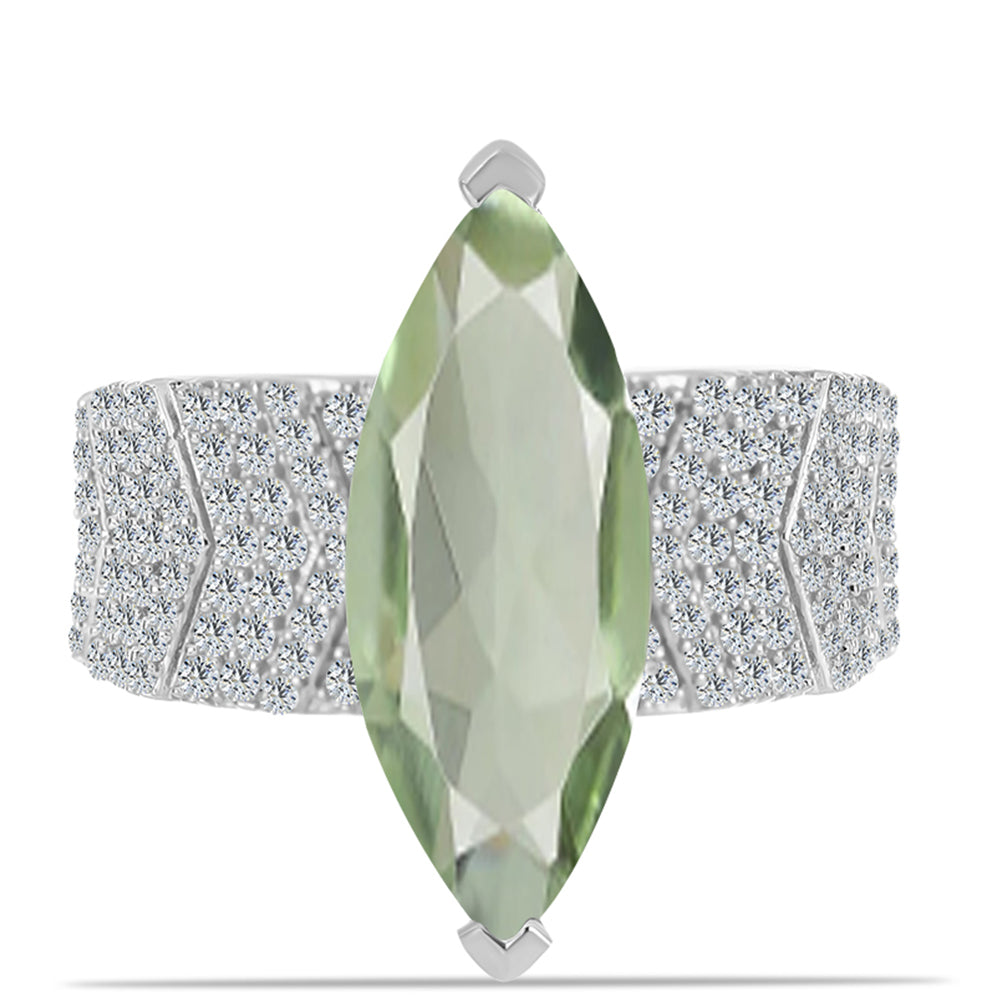 Anillo de Plata con Amatista Verde y Topacio Blanco