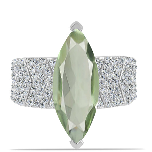 Anillo de Plata con Amatista Verde y Topacio Blanco
