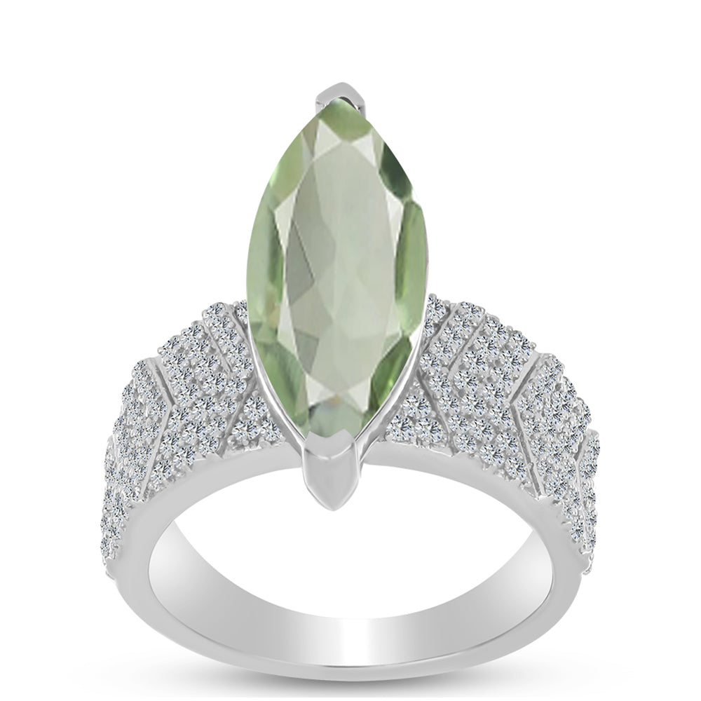 Anillo de Plata con Amatista Verde y Topacio Blanco 3 