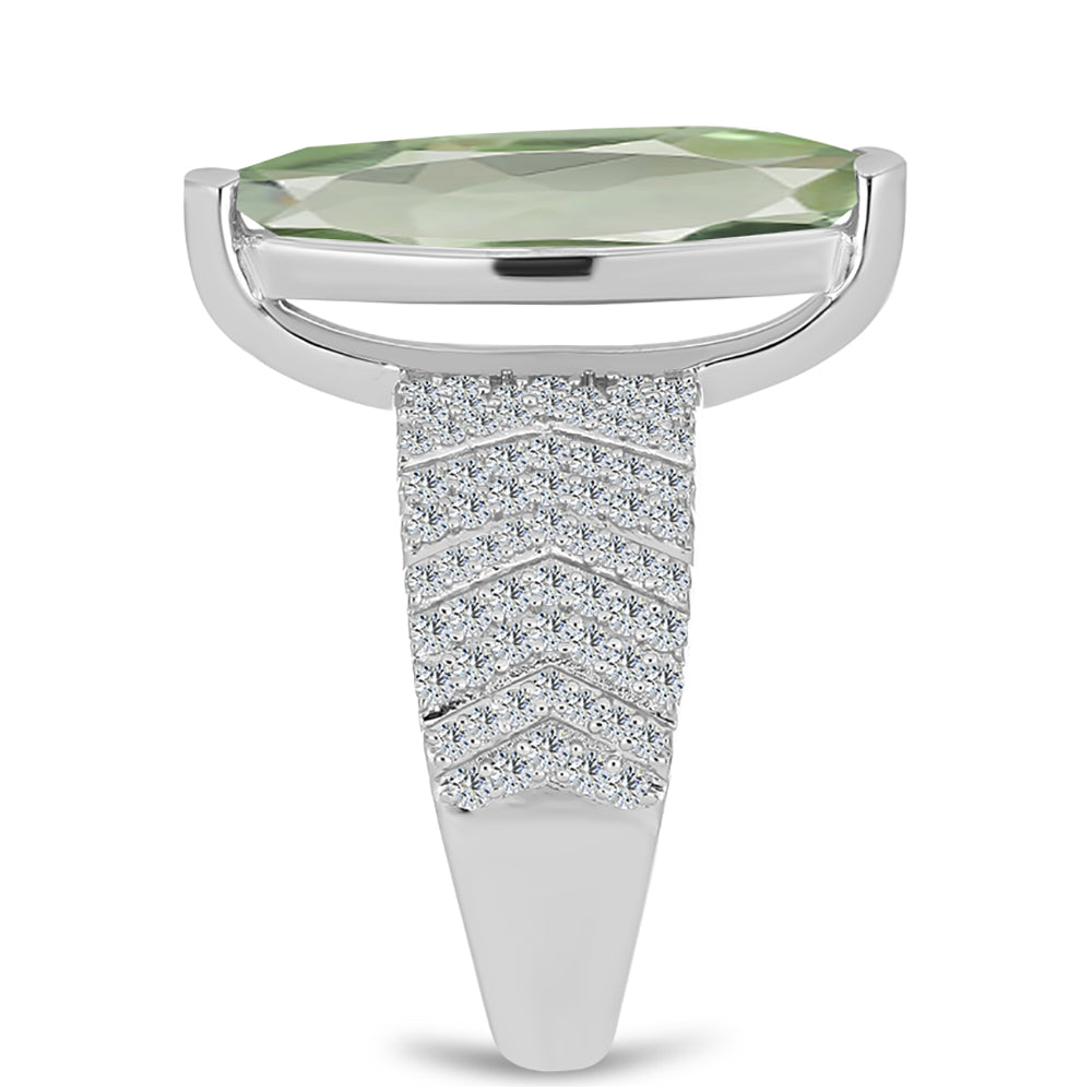 Anillo de Plata con Amatista Verde y Topacio Blanco 4 