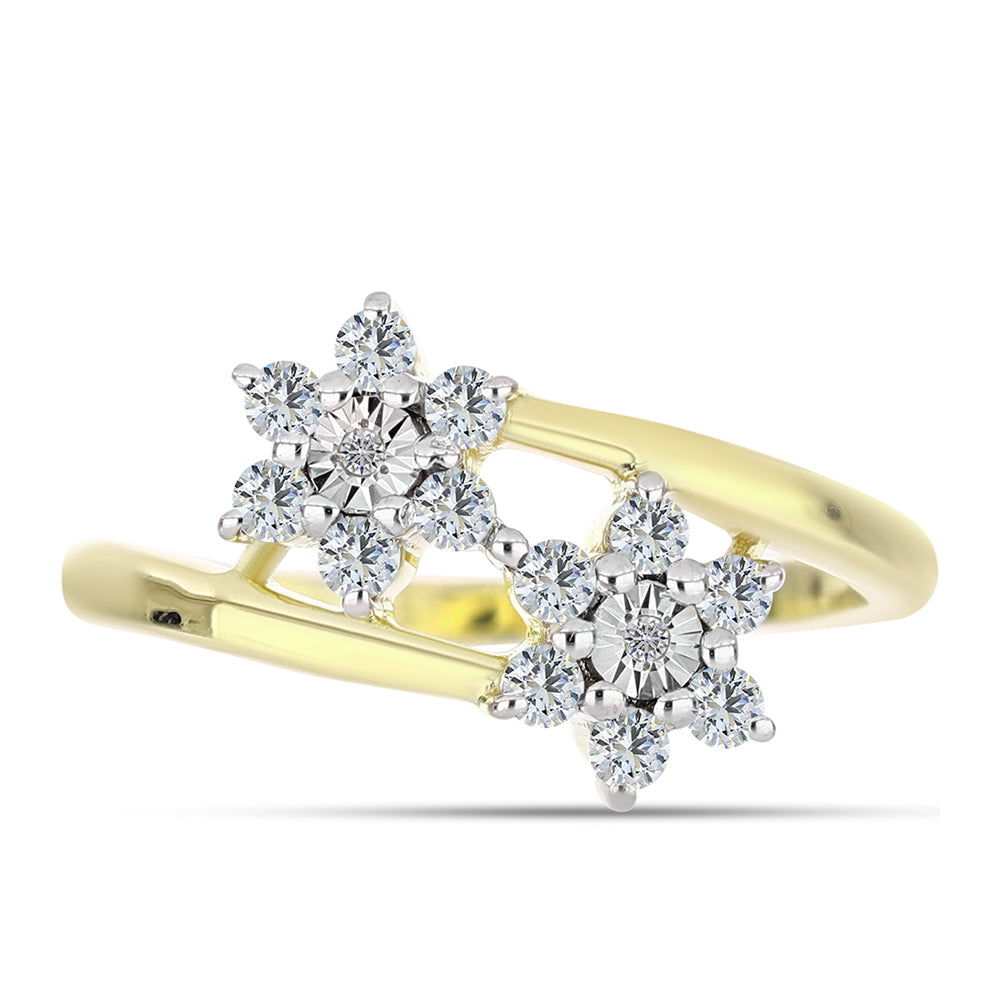 Anillo de Plata Bañada en Oro con Diamante blanco y Topacio Blanco 1 