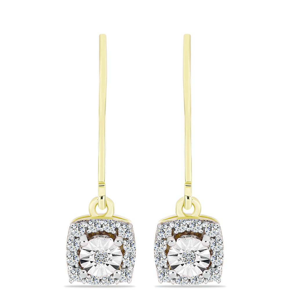 Pendientes de Plata Bañada en Oro con Diamante blanco y Topacio Blanco