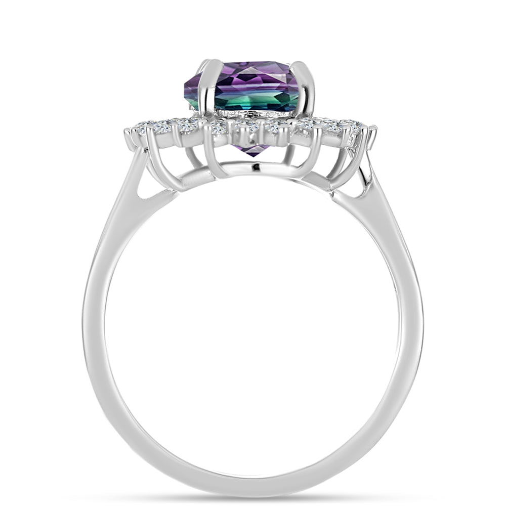 Anillo de Plata con Fluorita cebra y Topacio Blanco