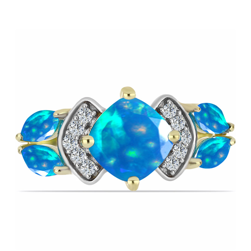Anillo de Plata Bañada en Oro con Ópalo Paraíso de Etiopia y Topacio Blanco 1 
