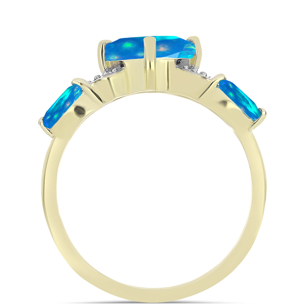Anillo de Plata Bañada en Oro con Ópalo Paraíso de Etiopia y Topacio Blanco 2 