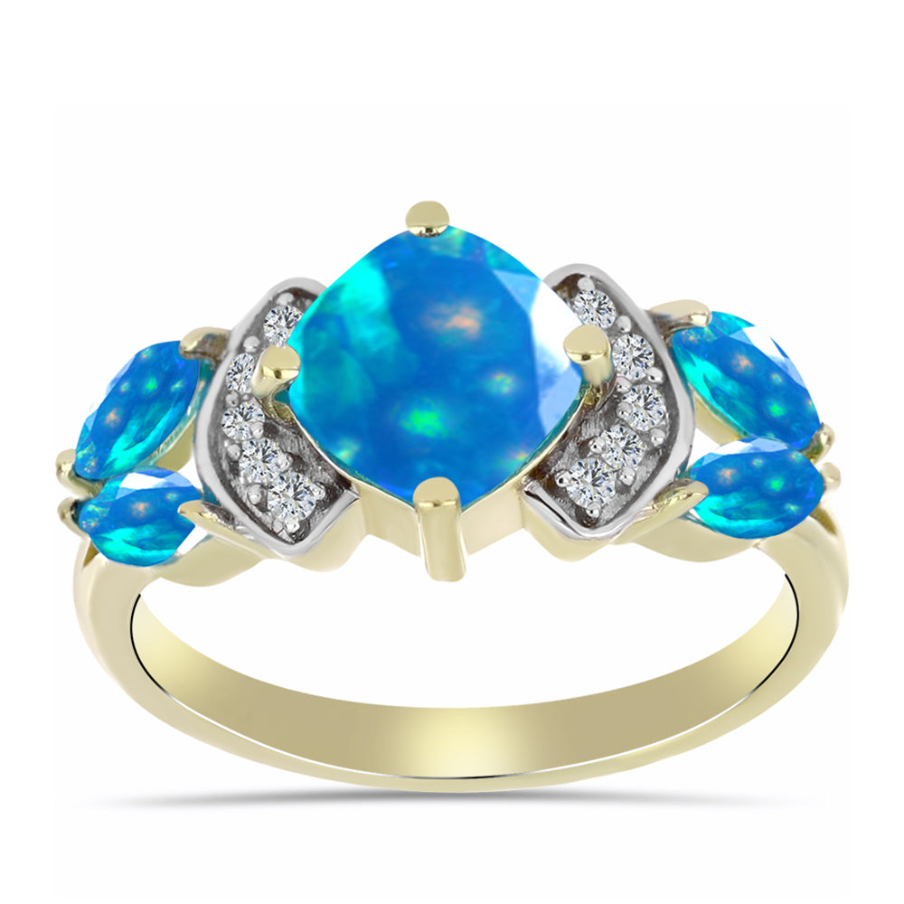 Anillo de Plata Bañada en Oro con Ópalo Paraíso de Etiopia y Topacio Blanco 3 