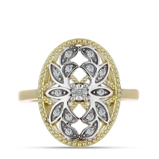 Anillo de Plata Bañada en Oro con Diamante blanco y Topacio Blanco