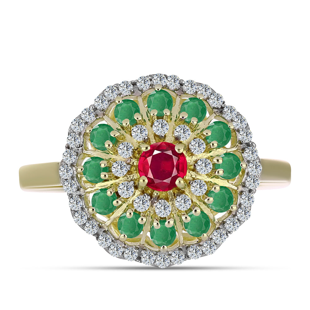 Anillo de Plata Bañada en Oro con Rubí de Madagascar y Esmeralda de Brasil 1 