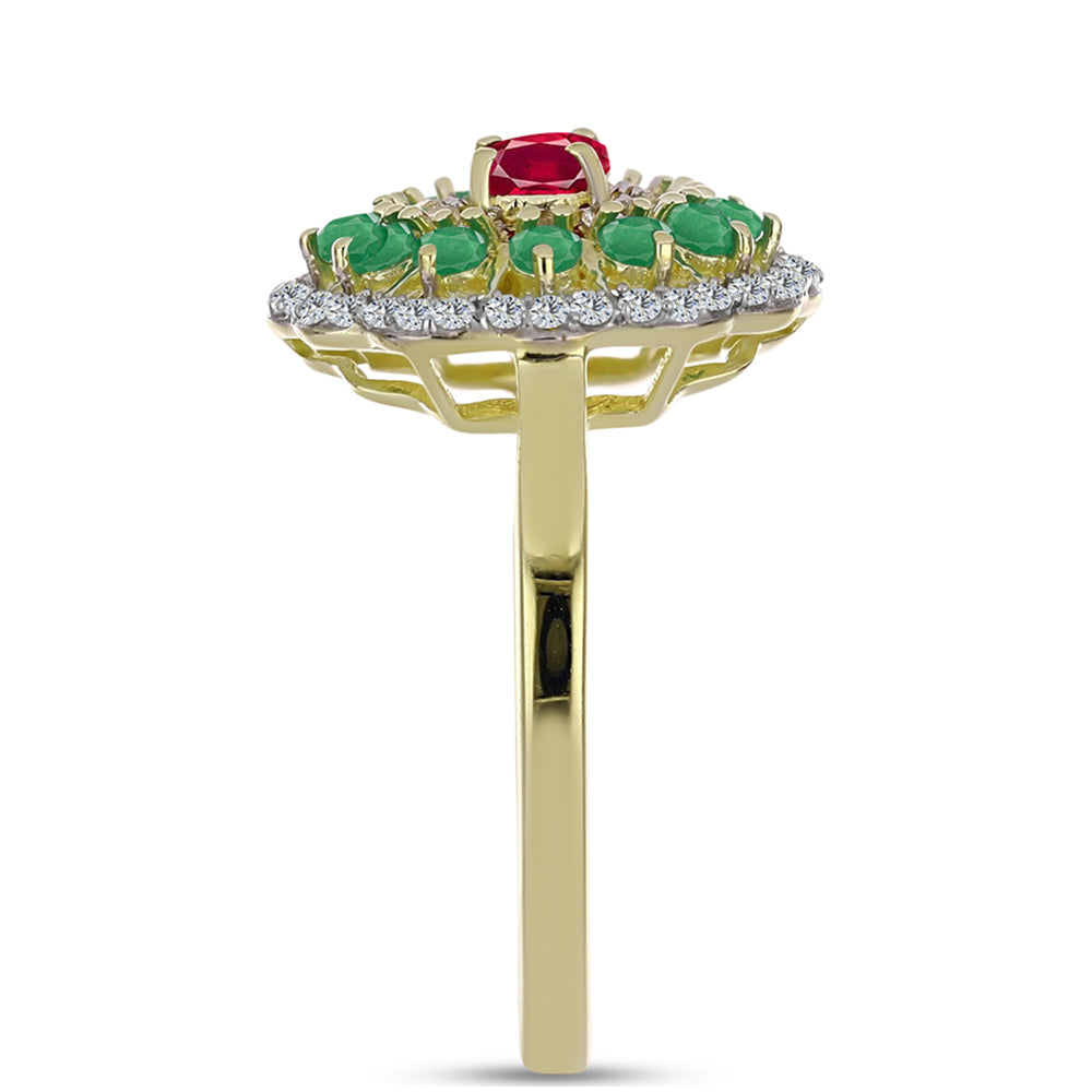 Anillo de Plata Bañada en Oro con Rubí de Madagascar y Esmeralda de Brasil 4 