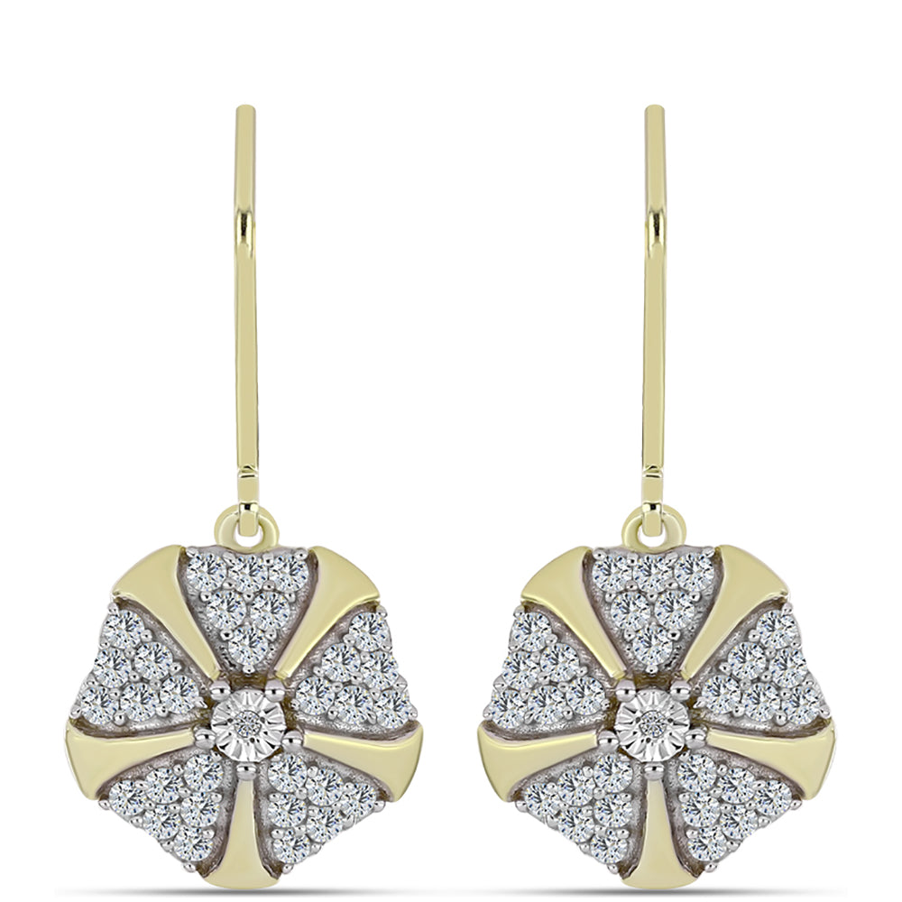 Pendientes de Plata Bañada en Oro con Diamante blanco y Topacio Blanco 1 