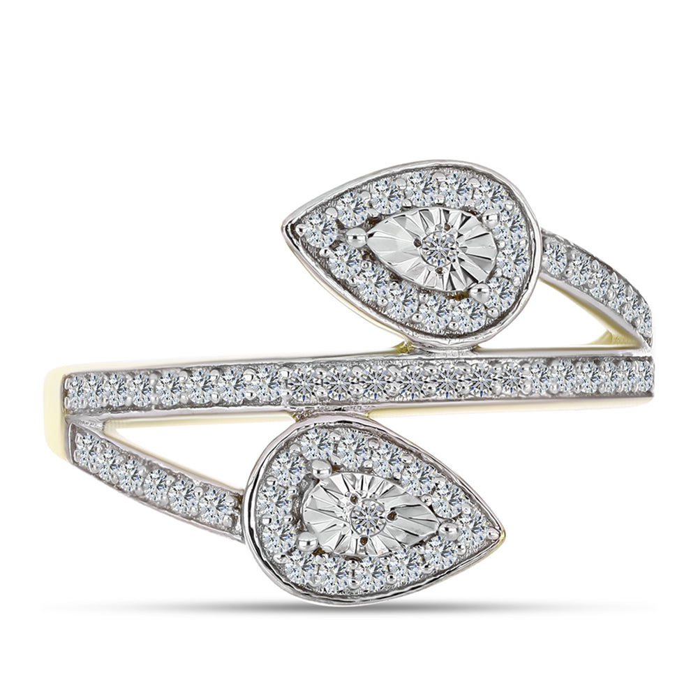 Anillo de Plata Bañada en Oro con Diamante blanco y Topacio Blanco 1 