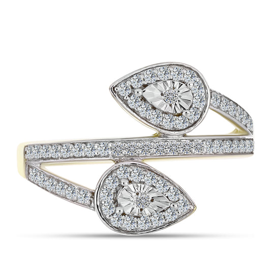 Anillo de Plata Bañada en Oro con Diamante blanco y Topacio Blanco