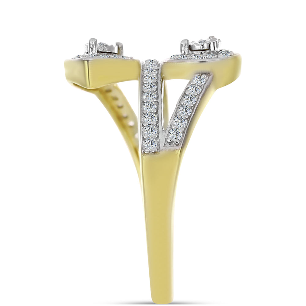 Anillo de Plata Bañada en Oro con Diamante blanco y Topacio Blanco