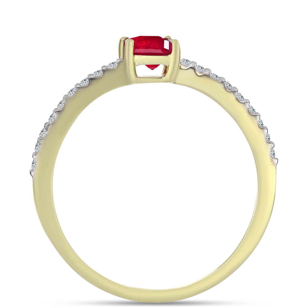 Anillo de Plata Bañada en Oro con Rubí de Madagascar y Topacio Blanco