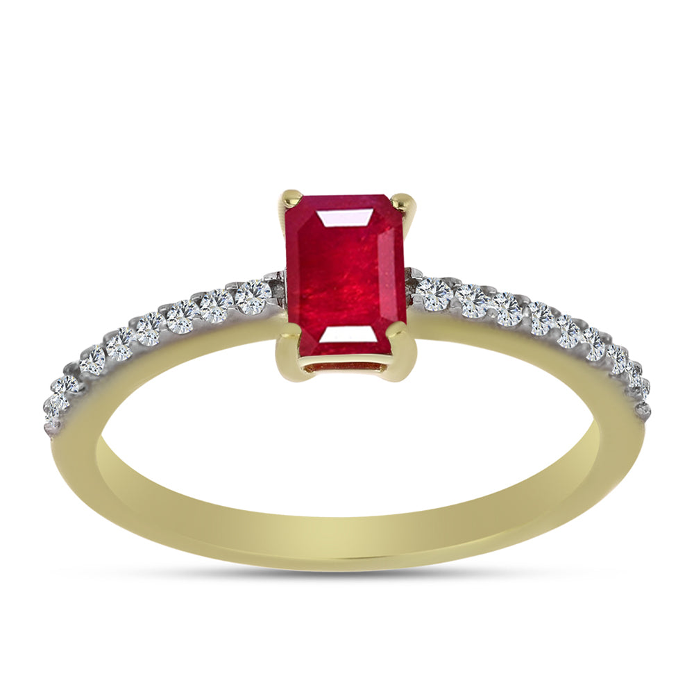 Anillo de Plata Bañada en Oro con Rubí de Madagascar y Topacio Blanco