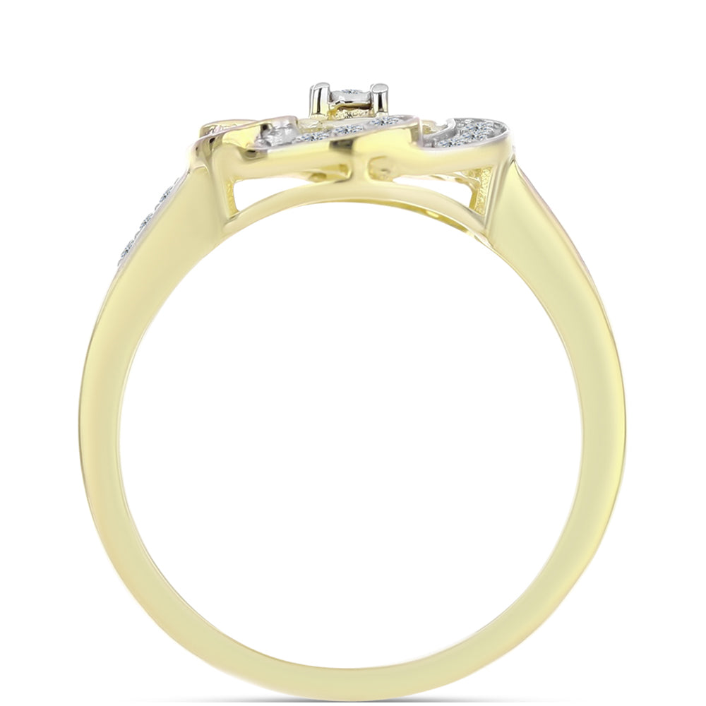 Anillo de Plata Bañada en Oro con Diamante blanco y Topacio Blanco