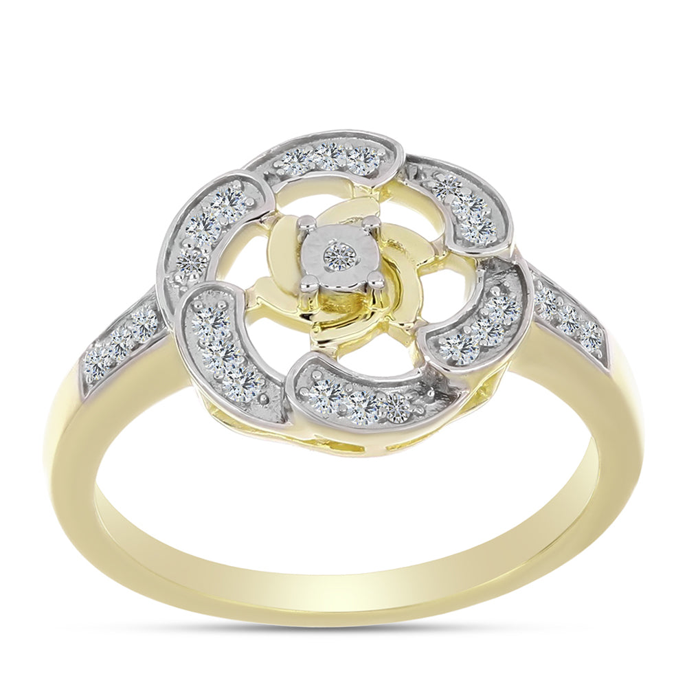 Anillo de Plata Bañada en Oro con Diamante blanco y Topacio Blanco