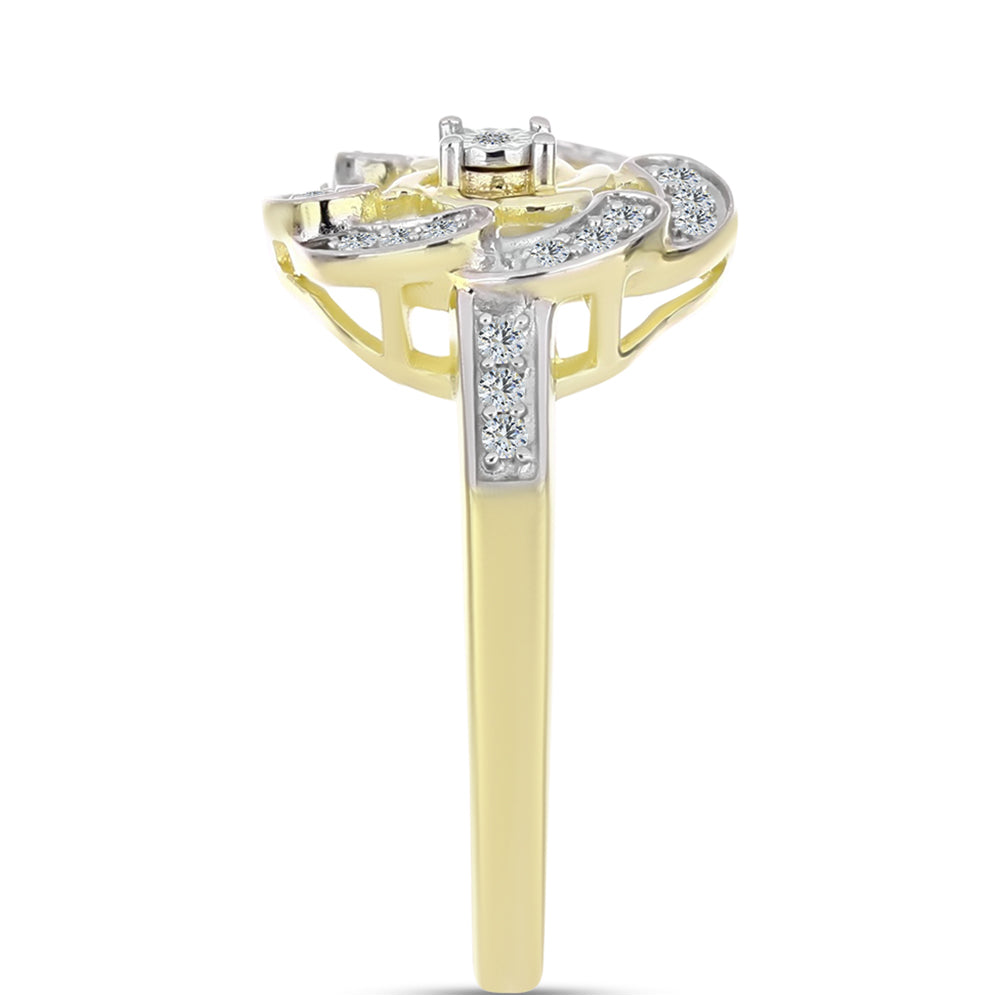 Anillo de Plata Bañada en Oro con Diamante blanco y Topacio Blanco 4 