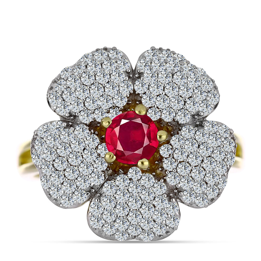 Anillo de Plata Bañada en Oro con Rubí de Madagascar y Topacio Blanco 1 