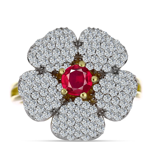 Anillo de Plata Bañada en Oro con Rubí de Madagascar y Topacio Blanco