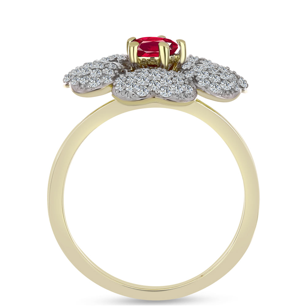 Anillo de Plata Bañada en Oro con Rubí de Madagascar y Topacio Blanco 2 