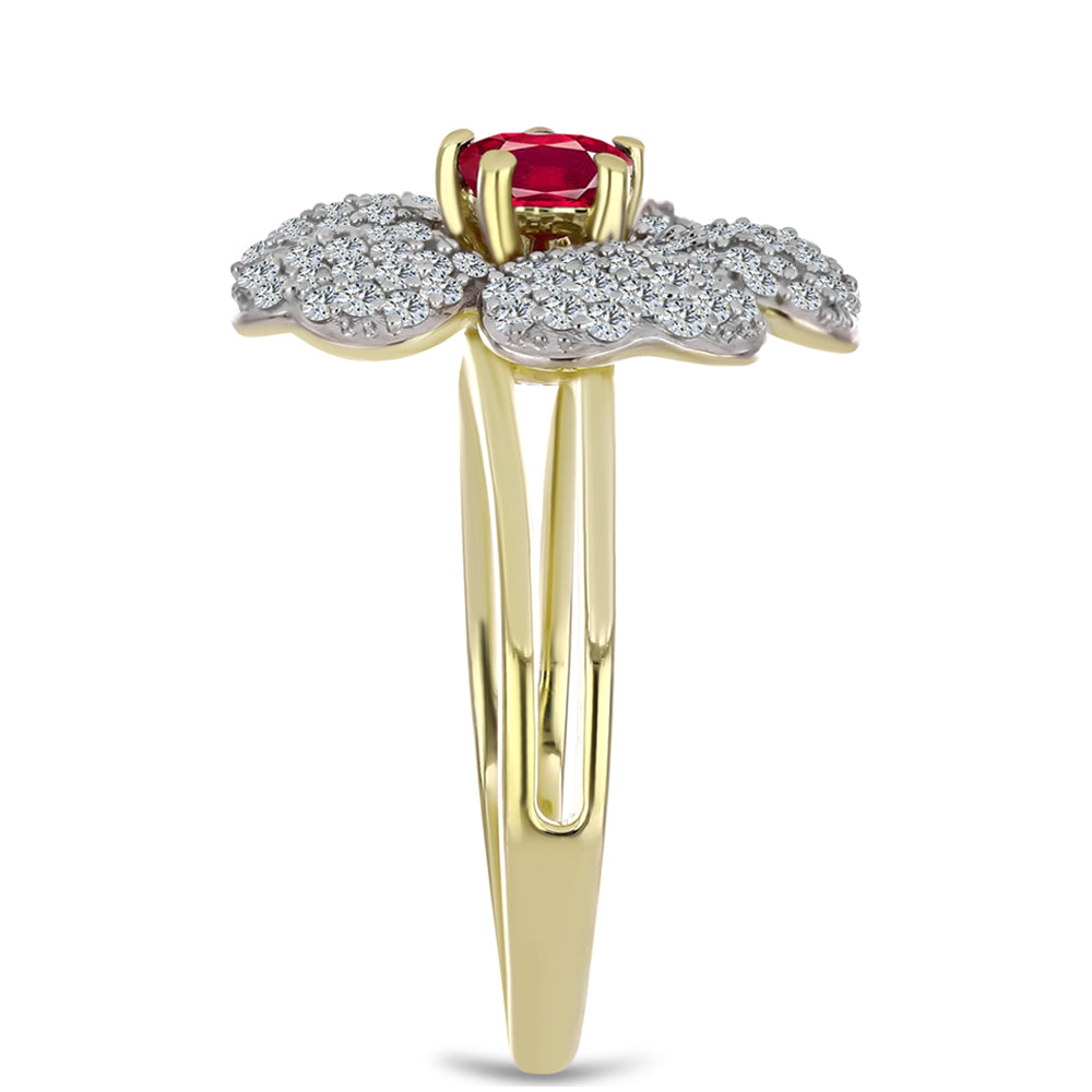 Anillo de Plata Bañada en Oro con Rubí de Madagascar y Topacio Blanco 4 