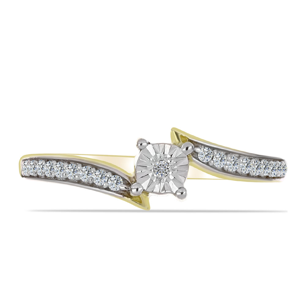 Anillo de Plata Bañada en Oro con Diamante blanco y Topacio Blanco 1 