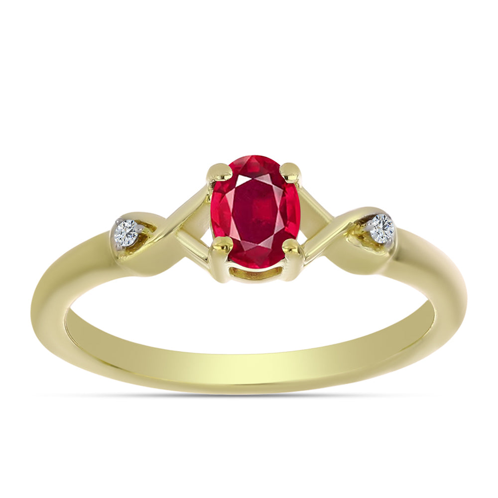 Anillo de Plata Bañada en Oro con Rubí de Madagascar y Topacio Blanco 3 