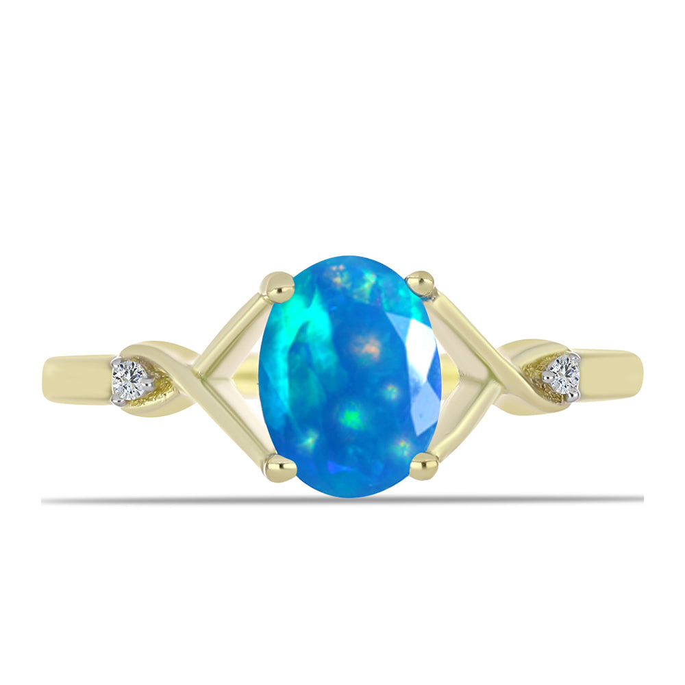 Anillo de Plata Bañada en Oro con Ópalo Paraíso de Etiopia y Topacio Blanco 1 