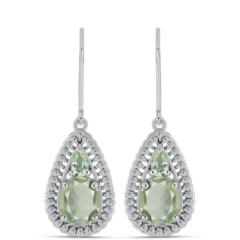 Pendientes de Plata con Amatista Verde y Topacio Blanco