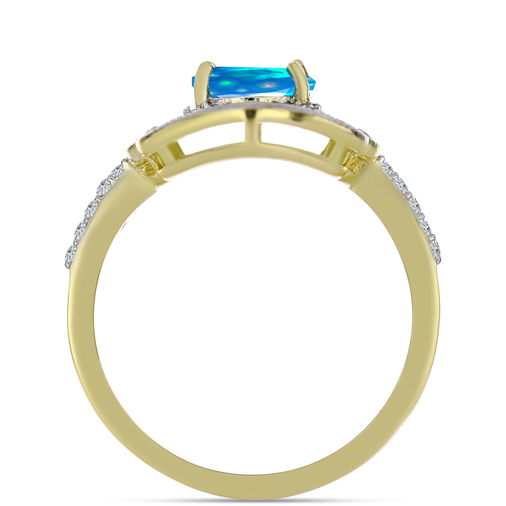 Anillo de Plata Bañada en Oro con Ópalo Paraíso de Etiopia y Topacio Blanco 2 