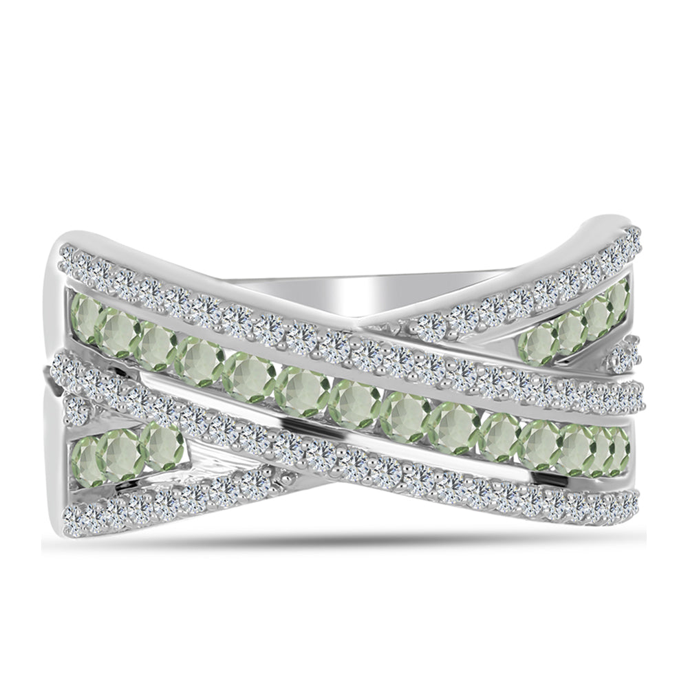 Anillo de Plata con Amatista Verde y Topacio Blanco
