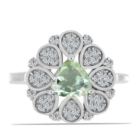 Anillo de Plata con Amatista Verde y Topacio Blanco