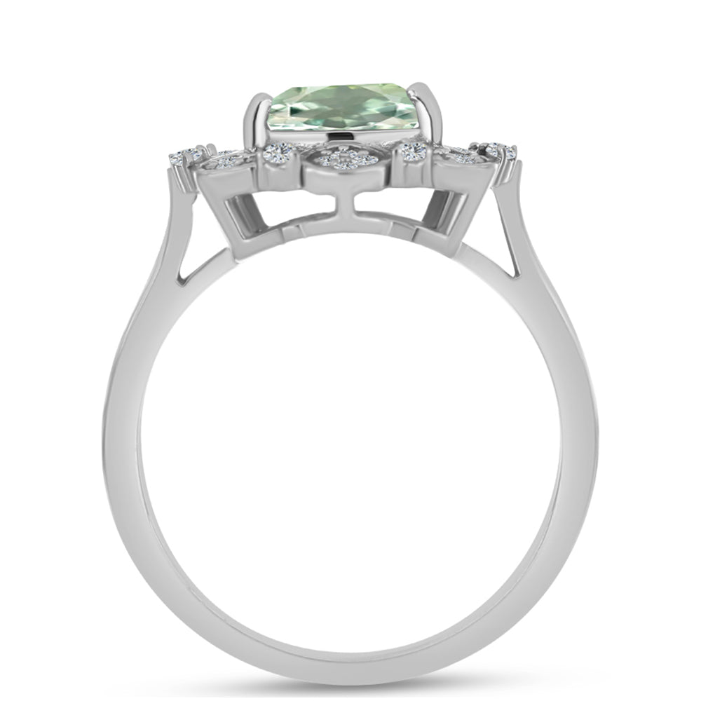 Anillo de Plata con Amatista Verde y Topacio Blanco 2 