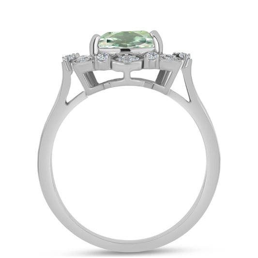 Anillo de Plata con Amatista Verde y Topacio Blanco