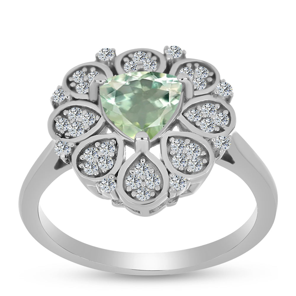 Anillo de Plata con Amatista Verde y Topacio Blanco 3 