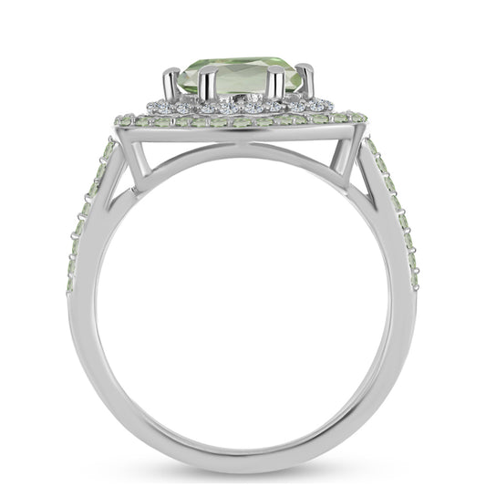 Anillo de Plata con Amatista Verde y Peridoto de Changbai