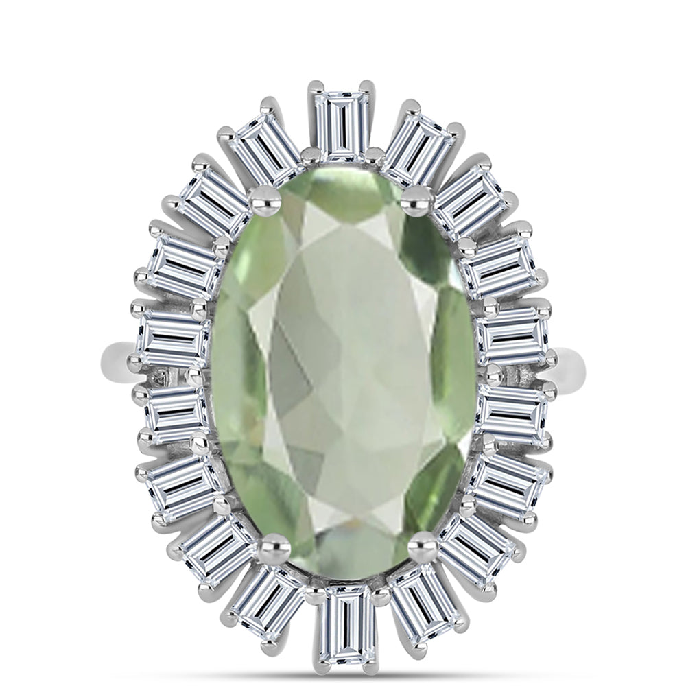 Anillo de Plata con Amatista Verde y Topacio Blanco 1 