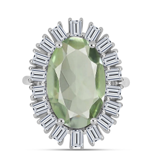 Anillo de Plata con Amatista Verde y Topacio Blanco