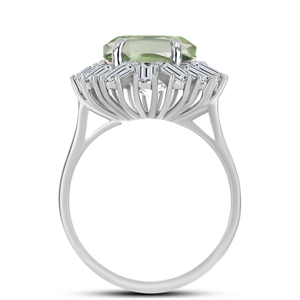 Anillo de Plata con Amatista Verde y Topacio Blanco