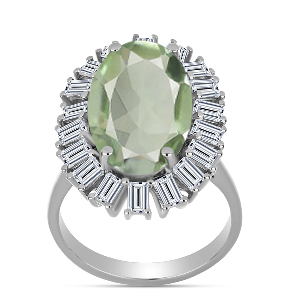 Anillo de Plata con Amatista Verde y Topacio Blanco